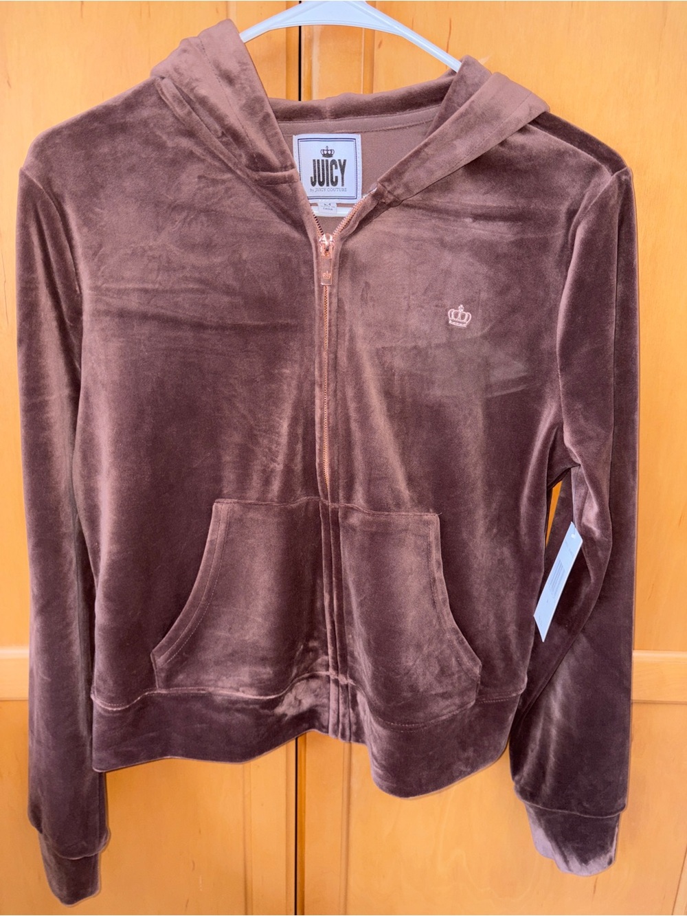 NWT Juicy Couture Chocolate Brown Velour Zip-Up Track Hoodie Size M